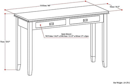 SIMPLIHOME Artisan Console Table - 46 Inch Wide Solid Wood Sofa Table in Russet Brown, Transitional Storage Table for Entryway or Living Room with 2 Drawers and Clean Angle-Edged Top
