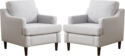 Mid-Century Accent Chair Modern Linen Fabric Armchair for Living Room,Comfy Upholstered Reading Chairs for Bedroom,Single Sofa Chair with Wood Legs (LightGrey, Set of 2)