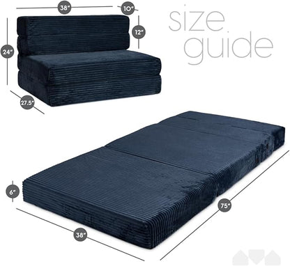 Milliard Tri Folding Sofa Mattress, 2024 Edition, Memory Foam Foldable Mattress with Ultra Soft & Washable Ribbed Fur Cover, Twin Size (Navy)