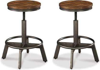 Signature Design by Ashley Torjin Industrial 24" Adjustable Height Barstool, 2 Count, Brown