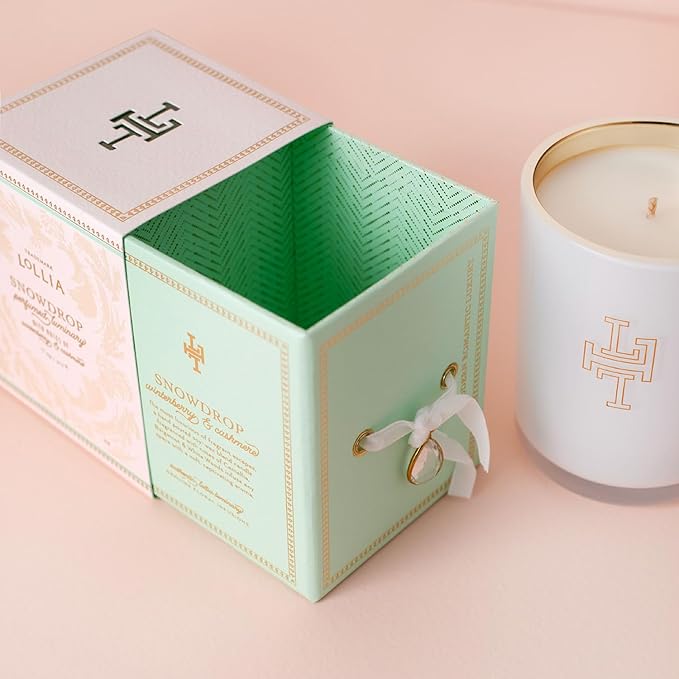 Lollia Snowdrop Luminary, 11 oz, 312 g, Winterberry & Cashmere Scented Soy Candle, 70 Hour Long Lasting Burn Time, Luxury Home Fragrance & Aromatherapy Decor