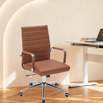 Sidanli Office Desk Chairs with Wheels, Executive Swivel Rolling Faux Leather Computer Chair with Comfortable Lumbar Support for Home Office(Mid Back, Brown)