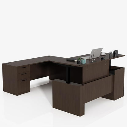 100.4'' Height Adjustable U-Shaped Executive Desk with 3-Drawer File Cabinet and Shelves (Espresso-U)