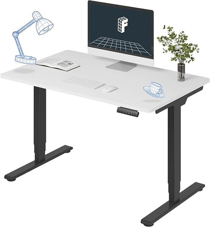FLEXISPOT E6 3 Stages Dual Motor Electric Standing Desk 48x30 Inch Whole-Piece Board Height Adjustable Electric Sit Stand Desk(Black Frame + White Desktop, 2 Packages)