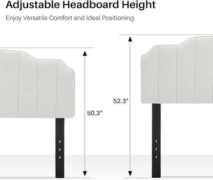 King Size Headboard, White Upholstered Headboard Adjustable Height&Width Velvet Headboards Modern Vertical Channel Design Bed Head Board, White