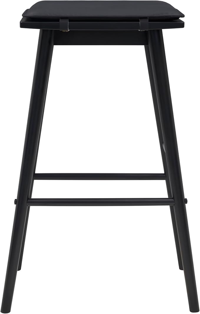 JONATHAN Y BSL2002C Peroni 30.5" MidCentury Classic Saddle-Seat Solid Wood/Vegan Leather Backless Bar Stool for Home, Kitchen, Workspaces, Cafes and Resturants with Removeable Cushion, Black