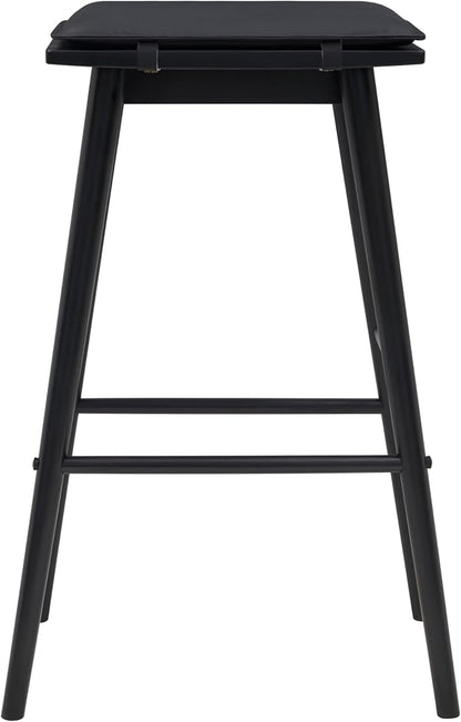 JONATHAN Y BSL2002C Peroni 30.5" MidCentury Classic Saddle-Seat Solid Wood/Vegan Leather Backless Bar Stool for Home, Kitchen, Workspaces, Cafes and Resturants with Removeable Cushion, Black