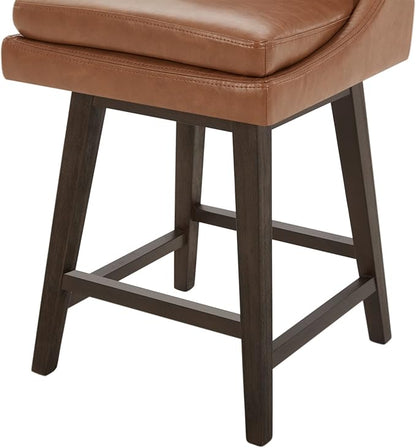 CHITA Counter Height Swivel Barstool with Back Set of 2, FSC Certified Upholstered Faux Leather Swivel Bar Stool, 26.8" H Seat Height, PU Leather in Retro Brown