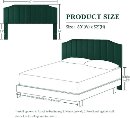 King Size Headboard Only, Velvet Upholstered Headboard King/California King Size Wall Mount and Bed Frame Mount, Featuring High-Density Sponge Padding Easy Assembly Comfort Style-Jade Green