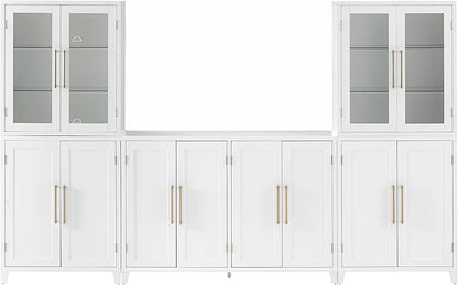 Crosley Furniture Roarke 3-Piece Modern Glass Door Sideboard Buffet Cabinet and Kitchen Storage Pantry Set, White