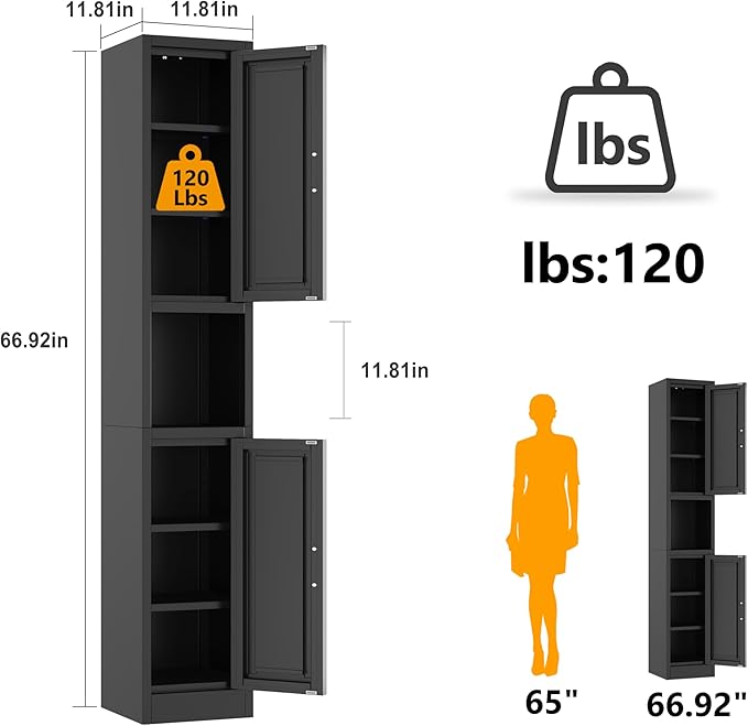 Tall Narrow Storage Cabinet 66.93" H Tall Bathroom Cabinet Metal Pantry Cabinets, 4 Adjustable Shelves for Kitchen, Home Office, Living Room, Dinning Room (12 inches Wide Black)