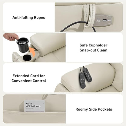 EONIX Triple Motor Lay Flat Power Lift Recliner Chair for Elderly with Adjustable Headrest, 400lbs Electirc Lift Chair for Living Room, Lumbar Pillow, Extended Footrest, Cream White