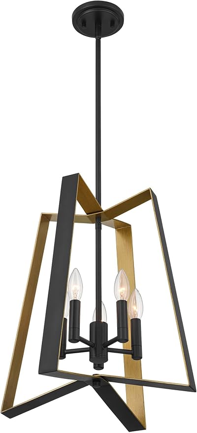 Possini Euro Design Clara 16" Modern Pendant Chandelier Ceiling Light Fixture Dining Room Over Table Kitchen Island Foyer Hanging 4-Light Black Gold Finish Hallway Entryway Living Room Indoor Office