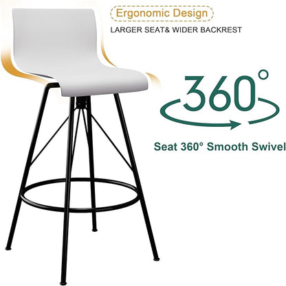 annjoe Swivel Bar Stools Metal Counter Height Stools Plastic Seat Chairs Set of 4 for Indoor Outdoor Home Kitchen Business (24" White)