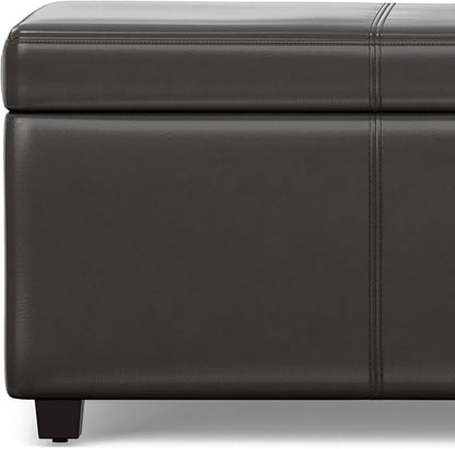 SIMPLIHOME Avalon 44 inch Wide Contemporary Rectangle Lift Top Rectangular Storage Ottoman in Tanners Brown Vegan Faux Leather, Assembled, for the Living Room, Entryway and Family Room.