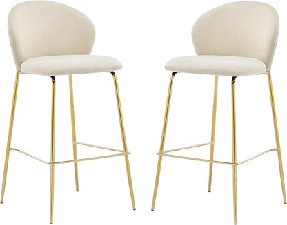 Christopher Knight Home Kira Indoor Upholstered Barstool with Metal Frame Set of 2, Bar Chairs Kitchen Stools, Comfy Fabric Bar Seating for Island Home Office, 29.5''Seat Height, Beige+Gold