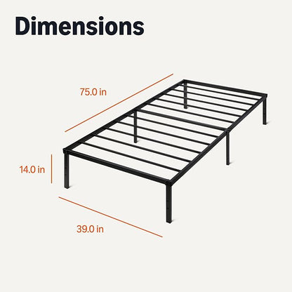 Amazon Basics Metal Bed Frame, Non-Foldable Platform Bed, Easy Assembly, Twin, 39W x 75L x 14H in, Black