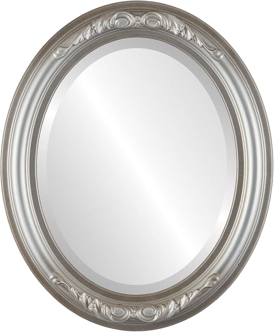 OVALCREST Oval Beveled Wall Mirror for Home Decor - Florence Style - Silver Shade - 28" x 24"