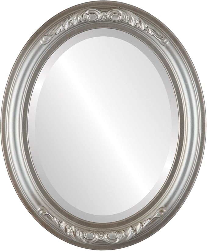 OVALCREST Oval Beveled Wall Mirror for Home Decor - Florence Style - Silver Shade - 34" x 24"