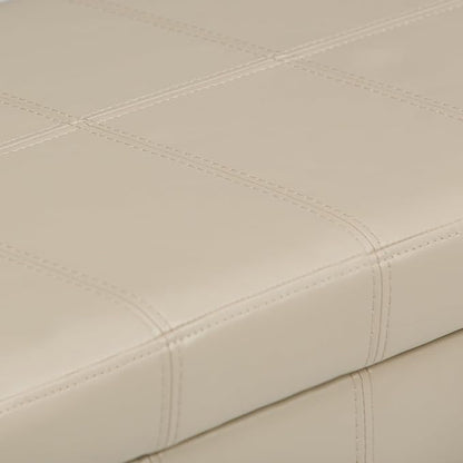 SIMPLIHOME Amelia 33 inch Wide Transitional Rectangle Storage Ottoman Bench in Satin Cream Vegan Faux Leather, Assembled, For the Living Room, Entryway and Family Room