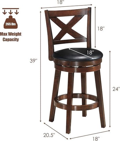 COSTWAY Bar Stools, Counter Height Dining Chair, Fabric Upholstered 360 Degree Swivel, PVC Cushioned Seat, Perfect for Dining and Living Room