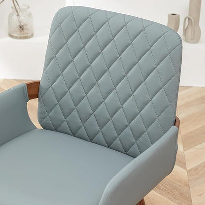 LUNLING Mid Century Modern Dining Room Chairs Set of 2 Accent Faux Leather Chair Bentwood Frame with Armrest,Upholstered Seat,Metal Legs Chair,Adjustable Foot for Kitchen Room Desk Chairs(Blue)