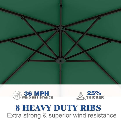 7 Piece Patio Dining Set with 11ft Patio Umbrella (Dark Green), 7 Navy Outdoor HDPE Dining Set with 6 Chairs + 1 Large Table, for Market, Pool, Garden, Backyard, Deck