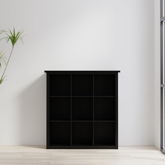 SIMPLIHOME Artisan Bookcase - 45 inch Tall 9-Cube Solid Wood Cube Organizer in Black, Transitional Storage Bookcase for Living Room, Study Room or Office with Fixed Shelves and Tapered Legs