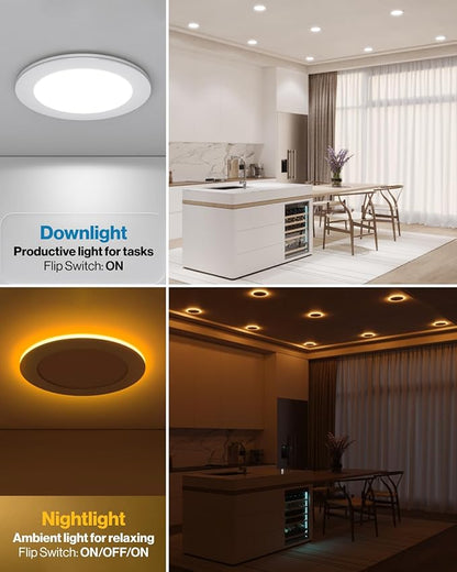 Sunco 4 Inch LED Recessed Lights with Night Light, Slim Ceiling Lighting, 900 LM, 11W (110W Equiv), Selectable CCT 2700K/3000K/3500K/4000K/5000K, Dimmable, Canless with Junction Box ETL 4 Pack.