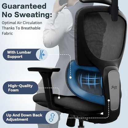 Ergonomic Office Chair, High Back Desk Chair with 4D Armrests, 135° Reclining Swivel Chair with 3-Level Tilt Lock, 2D Headrest & Sliding Seat, Dual Back Support, Adjustable Lumbar, Heavy Duty 1600 lbs