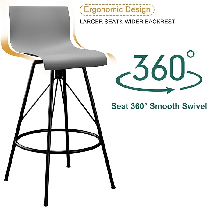 annjoe Swivel Bar Stools Metal Counter Height Stools Plastic Seat Chairs Set of 4 for Indoor Outdoor Home Kitchen Business (24" Gray)