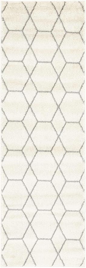 Unique Loom Trellis Frieze Collection Area Rug - Geometric (2' x 6' 1" Runner, Ivory/ Gray)