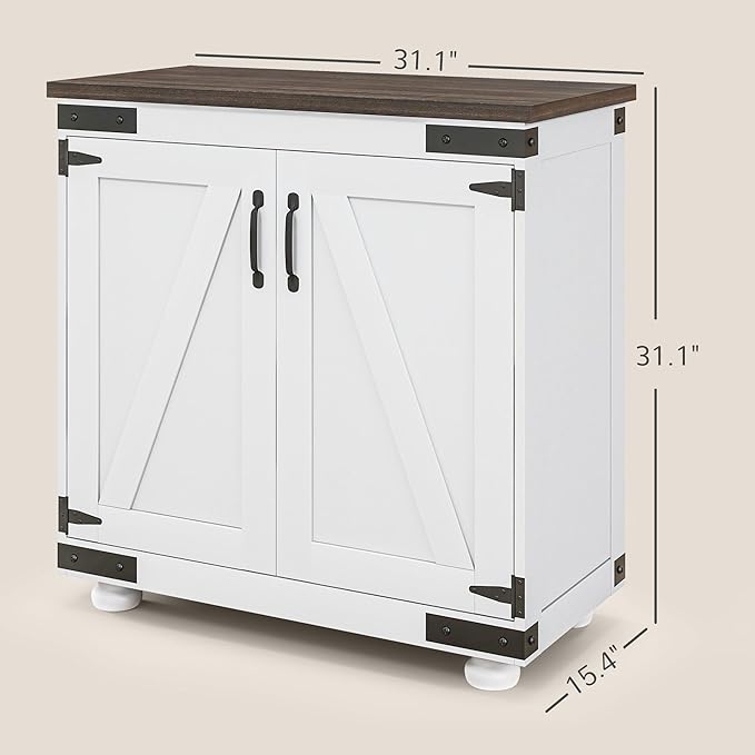 HOMCOM Modern Sideboard, Buffet Cabinet with Barn Door and Adjustable Shelf, Kitchen Pantry Cabinet, Distressed White and Brown