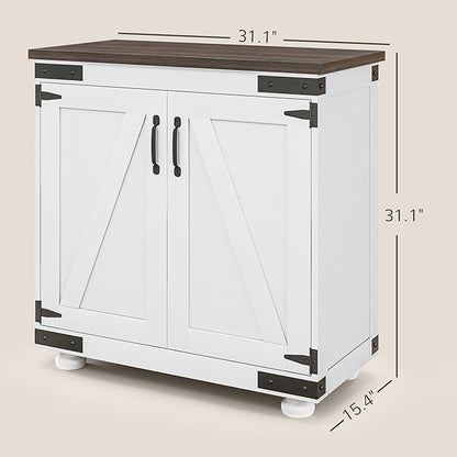 HOMCOM Modern Sideboard, Buffet Cabinet with Barn Door and Adjustable Shelf, Kitchen Pantry Cabinet, Distressed White and Brown