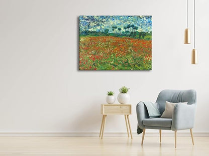 Wieco Art Large Poppy Field June 1890 Canvas Print of Vincent Van Gogh Wall Art Paintings Reproduction Field Pictures Artwork for Wall Decor and Home Decorations
