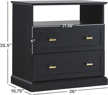 Walker Edison 2- Pack Clyde Modern Farmhouse 2 Drawer Nightstands with Shelf, 26 Inch, Black