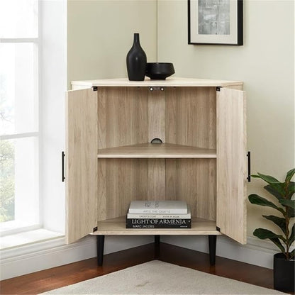 Walker Edison Saxon Mid-Century Modern 2-Door Corner Accent Cabinet 30 Inch Birch