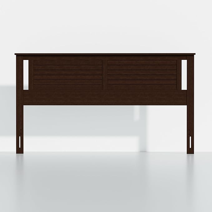Serene King Size Wood Headboard Shiplap-Inspired Panel Design in a Stained Walnut Finish