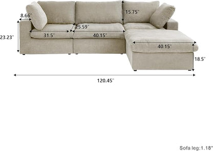 Cloud Modular Sectional Sofa with Storage Ottoman,120.45" L Shaped Couch for Living Room,Down Filled Convertible Couch Deep Seat for Office Apartment,Covers Washable&Replaceable(Khkai)