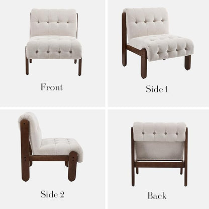 HEAH-YO Accent Chair Set of 1,Modern Vintage Living Room Chair for Bedroom with Button Tufted Back and Wood Legs,Upholstered Comfy Reading Chair for Makeup Vanity Cafe,Chenille Beige