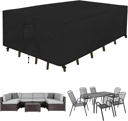 Easy-Going Rectangle Patio Furniture Cover Waterproof Outdoor Dining Table and Chair Cover Anti-UV Outside Sectional Sofa Set Covers (111"L x 74"W x 28"H, Black)