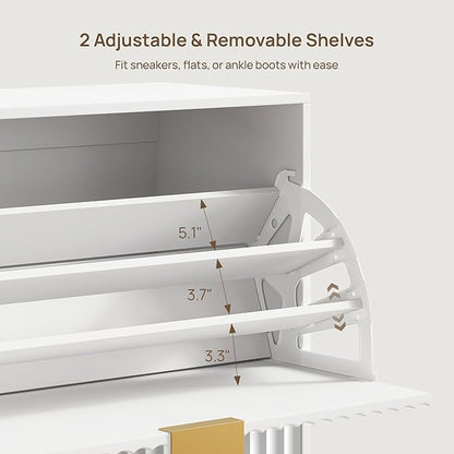 SICOTAS Fluted Shoe Cabinet Storage for Entryway with 4 Flip Drawers-11.8"Deep Freestanding Shoe Organizer Cabinet with 6-tier Shelves, Large 40 Pairs Shoes Rack Cabinet for Foyer Hallway, White, 2PCS