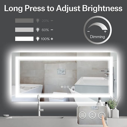 60x28 Inch LED Bathroom Mirror with Lights, Backlit and Front Lighted Bathroom Vanity Mirrors for Wall, Anti-Fog/Dimmable/Memory/Shatterproof/ETL Listed