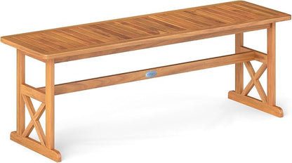 Tangkula Outdoor Acacia Wood Bench, Backless Patio Dining Bench with Slatted Seat & 800 lbs Weight Capacity, Outside Loveseat Seating Furniture for Porch, Garden, Balcony & Backyard