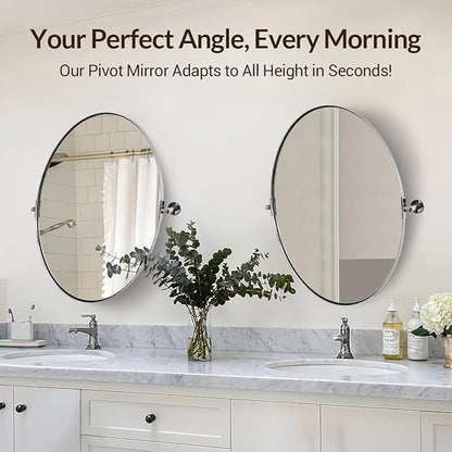 ANDY STAR Oval Bathroom Mirror, 24" x 32" Chrome Stainless Steel Metal Frame Vanity Mirror for Over Sink with Adjustable Tilting Design, Pivoting Mirror for Modern Wall Decor