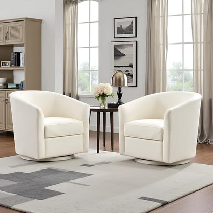 Chenille Swivel Accent Chair, Living Room Chairs, No Assembly Upholstered Armchair, 360°Rotating Barrel Chair for Bedroom, Apartment & Reading Nook (1, Cream White)