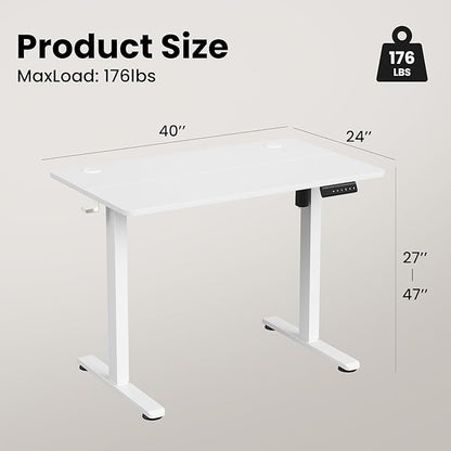 Casaphoria 40 x 24 inches Electric Standing Desk, Sit to Stand Desk with Memory Height Adjustment, Home Office Computer Desk for Writing and Games, White