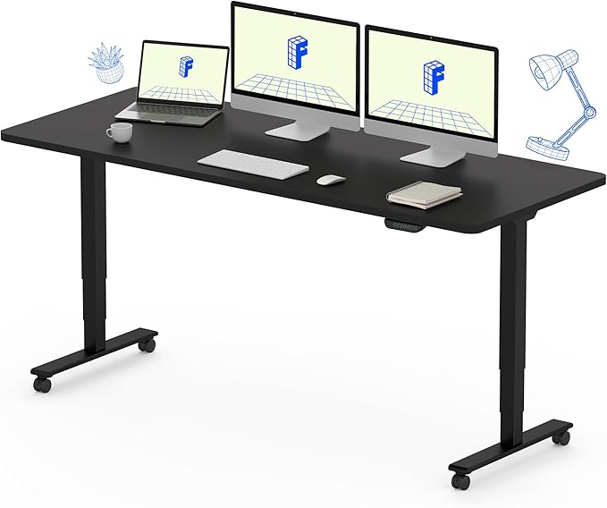 FLEXISPOT E6 MAX Dual Motor 60x24 Inch 3-Stage Heavy Duty Standing Desk, 330lbs Weight Capacity, Height Adjustable Desk w/Cable Management & Wheels (Seamless Black Desktop + Black Frame)