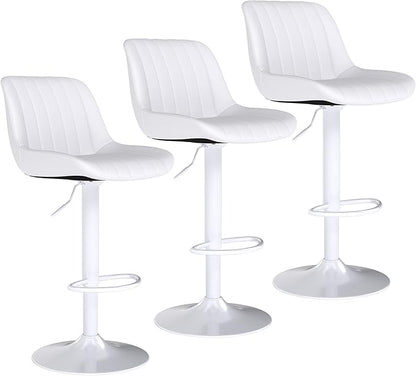 Youhauchair Bar Stools Set of 3, Swivel Counter Height Barstools with Back, Adjustable PU Leather Bar Chairs, Modern Armless Kitchen Island Stool, White