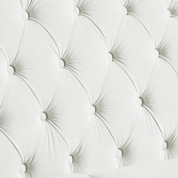 LEVNARY Chesterfield Loveseat Velvet, Upholstered Sofa with Button-Tufted Back, Mid-Century Modern Sofa with Solid Wood Legs, 2 Seater Couches for Living Room (White)